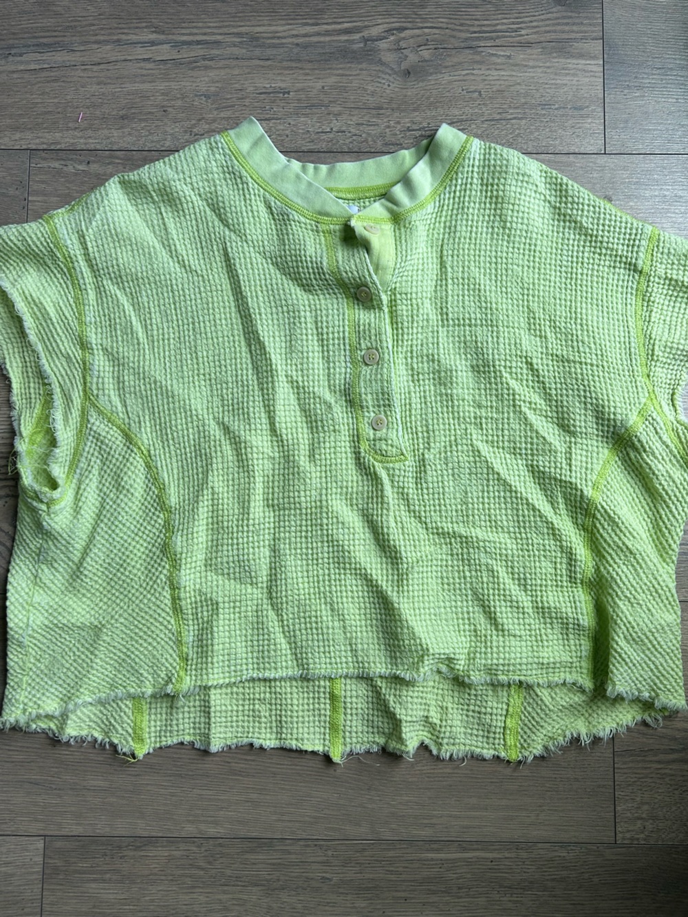 BDG Neon Lime Waffle Henley Short Sleeve Tee